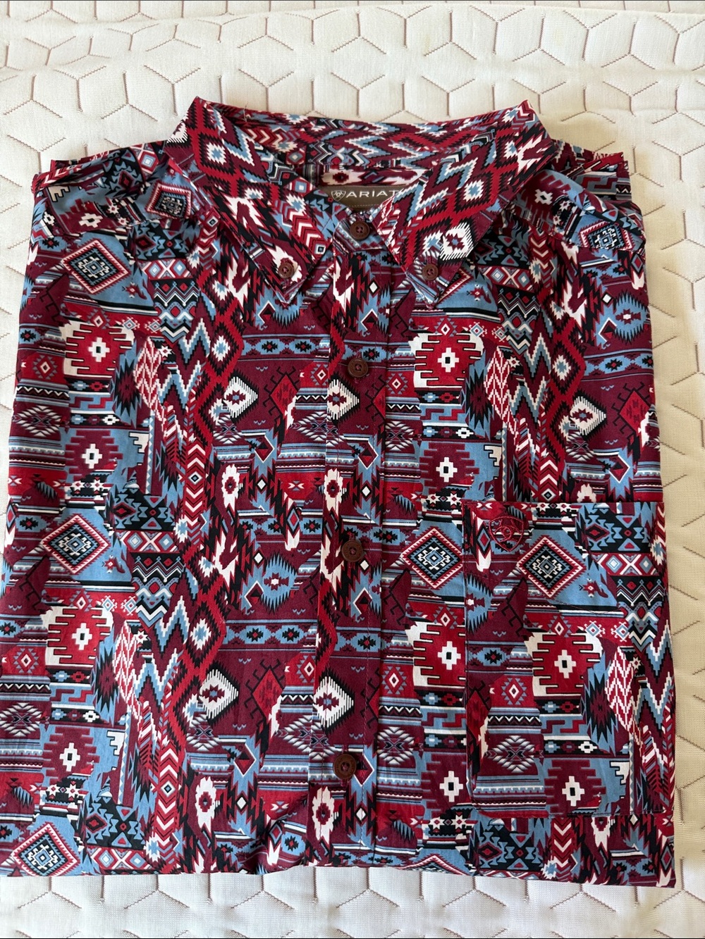 Ariat Men's Burgundy, Light Blue & White Geometric Button-Down Shirt